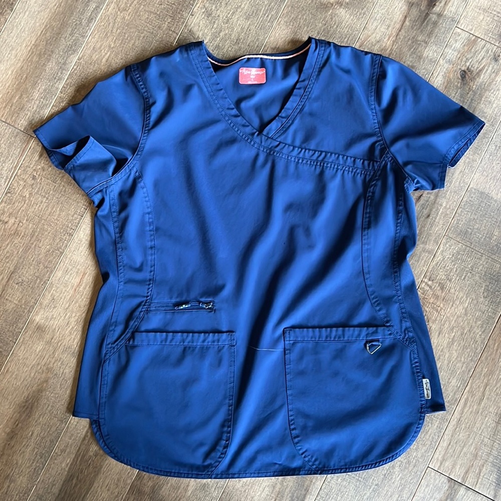 Women’s navy blue scrub top.
